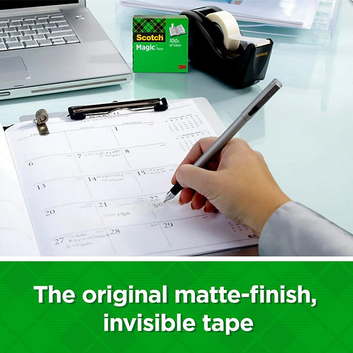 Scotch® Magic™ Greener Invisible Tape with Refillable Dispenser, 3/4" x 8.33 yds., 3 Rolls (3105)