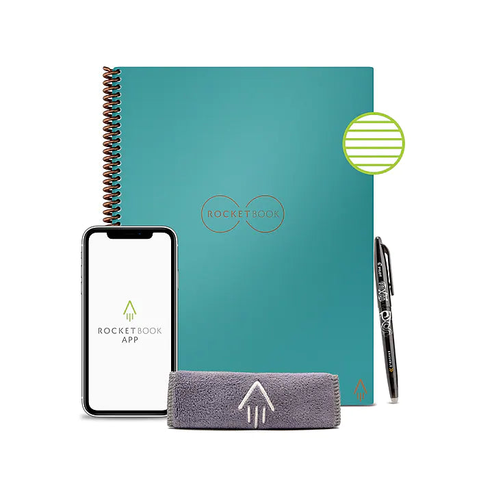 Rocketbook Core Reusable Smart Notebook, 8.5" x 11", Lined Ruled, 32 Pages, Teal (EVR2-L-RC-CCE)