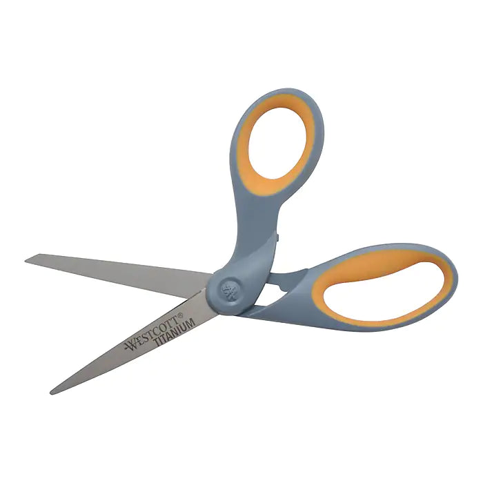 Westcott Titanium Bonded 8" Titanium Multi-Purpose/Heavy Duty Scissor, Sharp Tip, Gray/Yellow (13731)