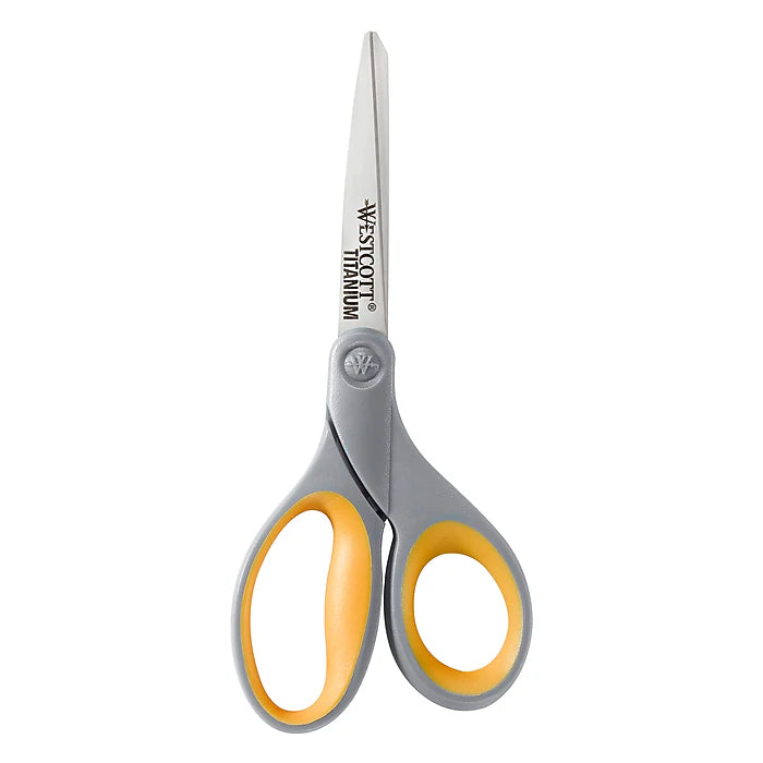 Westcott Titanium Bonded 8" Titanium Multi-Purpose/Heavy Duty Scissor, Pointed Tip, Gray/Yellow, 3/Pack (17532)