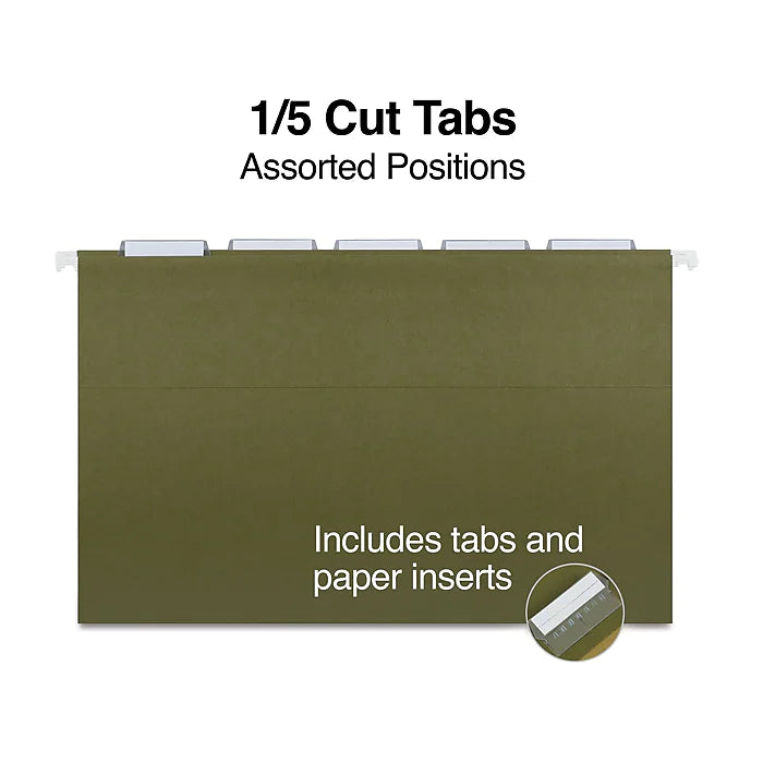 Staples Hanging File Folder, 5-Tab, Legal Size, Standard Green, 50/Box (TR490853)