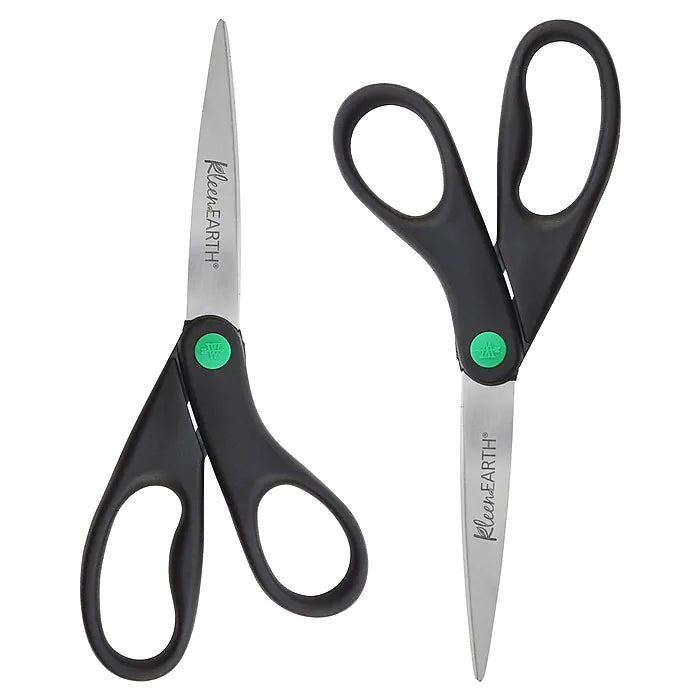 Westcott KleenEarth 8" Stainless Steel Sewing/Craft Scissors, Pointed Tip, Black, 2/Pack (15179)