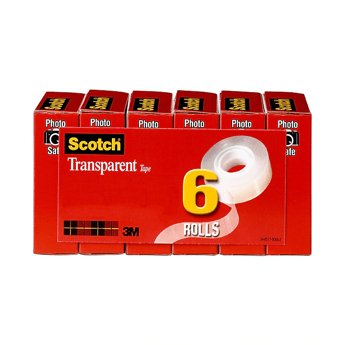 Scotch® Transparent Tape, Crystal Clear Clarity Finish, Glossy, 3/4" x 27.77 yds., 6 Rolls (600K6)