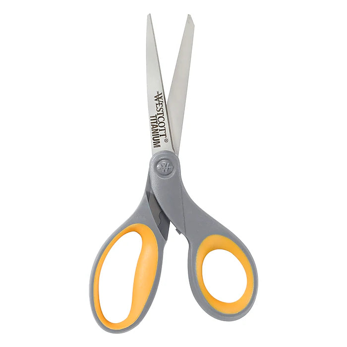 Westcott Titanium Bonded 8" Titanium Multi-Purpose/Heavy Duty Scissor, Pointed Tip, Gray/Yellow, 3/Pack (17532)