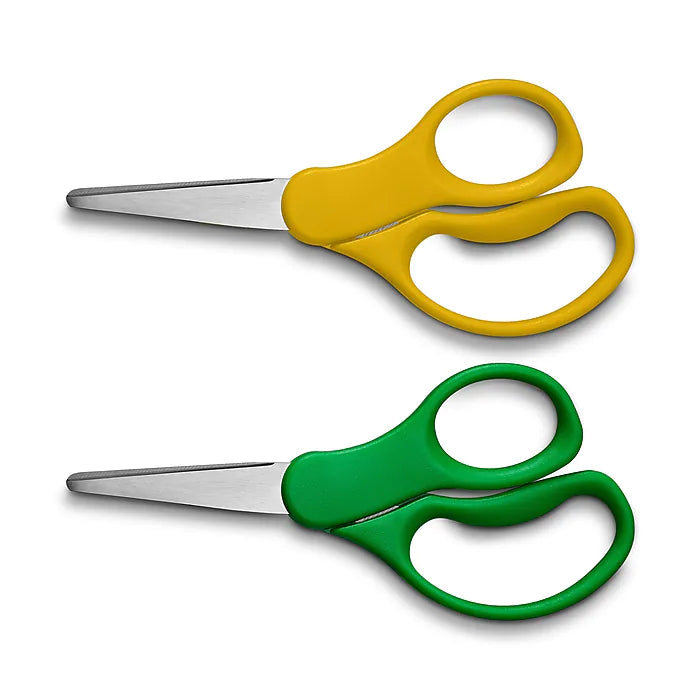 Staples 5" Kids Pointed Tip Stainless Steel Scissors, Straight Handle, Right & Left Handed, 2/Pack (TR55054)