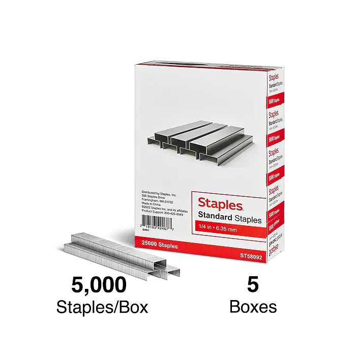 Staples Standard Staples, 1/4" Leg Length, 5000/Box, 5/Pack (TR58092)