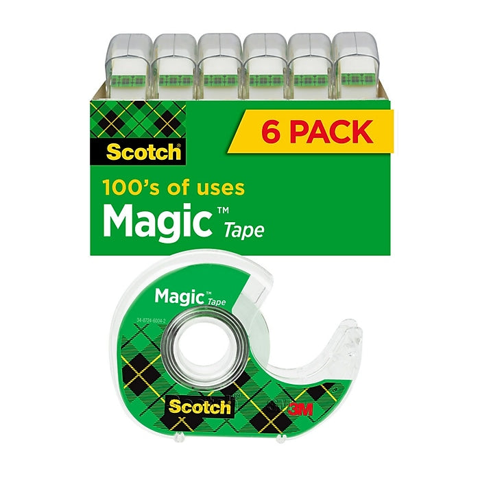 Scotch® Magic™ Tape with Refillable Dispenser, Invisible, Write On, Matte Finish, 3/4" x 18.05 yds., 1" Core, 6 Rolls (6122MP)