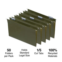 Thumbnail for Staples Hanging File Folder, 5-Tab, Legal Size, Standard Green, 50/Box (TR490853)