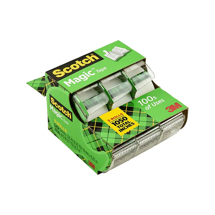 Scotch® Magic™ Greener Invisible Tape with Refillable Dispenser, 3/4" x 8.33 yds., 3 Rolls (3105)