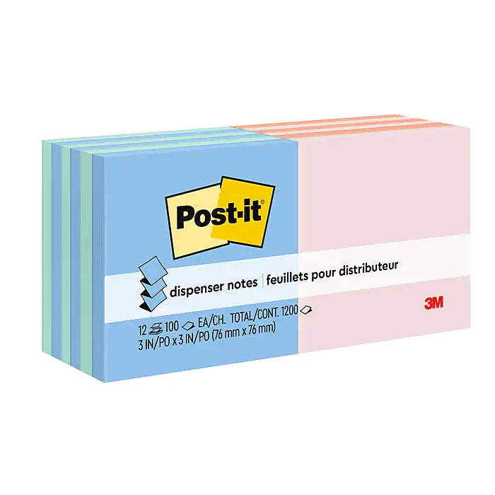 Post-it® Pop-up Notes, 3" x 3", Beachside Café Collection, 100 Sheets/Pad, 12 Pads/Pack (R330-U-ALT)