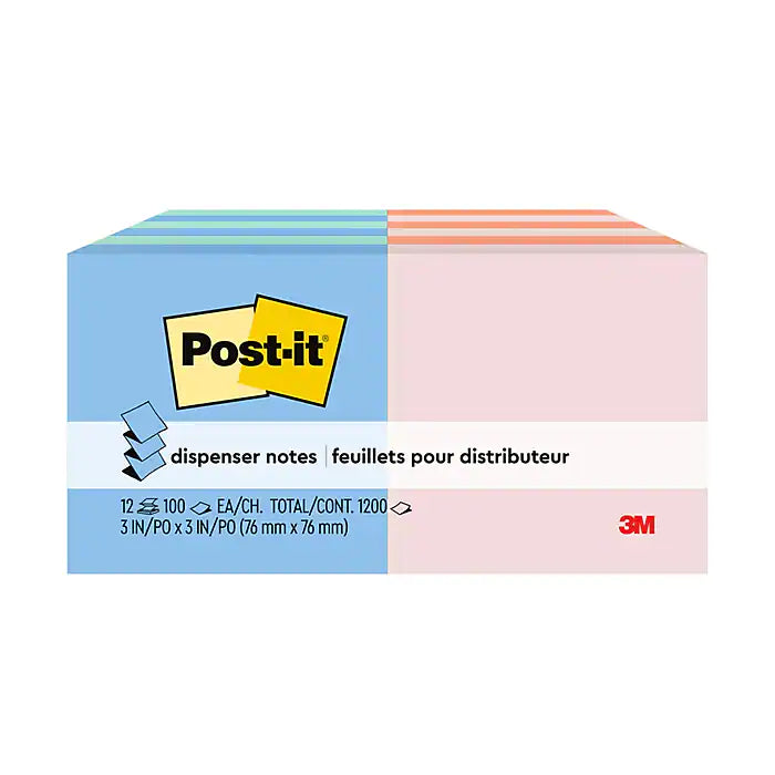 Post-it® Pop-up Notes, 3" x 3", Beachside Café Collection, 100 Sheets/Pad, 12 Pads/Pack (R330-U-ALT)