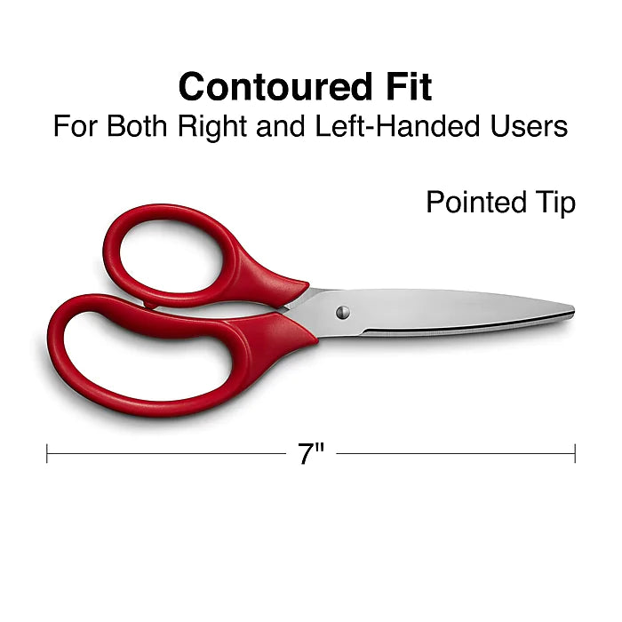 Staples 7" Kids Pointed Tip Stainless Steel Scissors, Straight Handle, Right & Left Handed (TR55049)