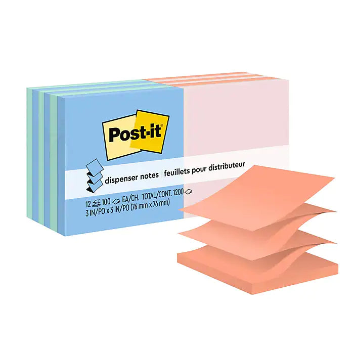 Post-it® Pop-up Notes, 3" x 3", Beachside Café Collection, 100 Sheets/Pad, 12 Pads/Pack (R330-U-ALT)