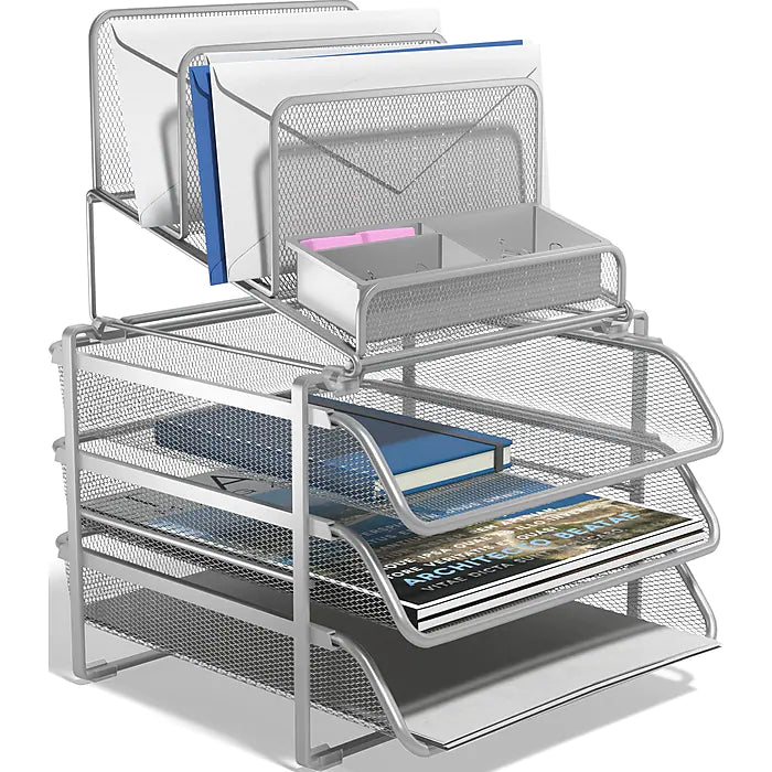 TRU RED™ All-In-One 10 Compartment Wire Mesh Compartment Storage, Silver (TR57531)