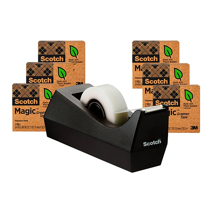 Scotch® Magic™ Greener Invisible Tape with Dispenser, 3/4" x 25 yds., 6 Rolls (812-6PC38)