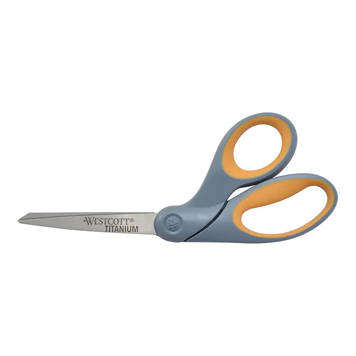 Westcott Titanium Bonded 8" Titanium Multi-Purpose/Heavy Duty Scissor, Sharp Tip, Gray/Yellow (13731)