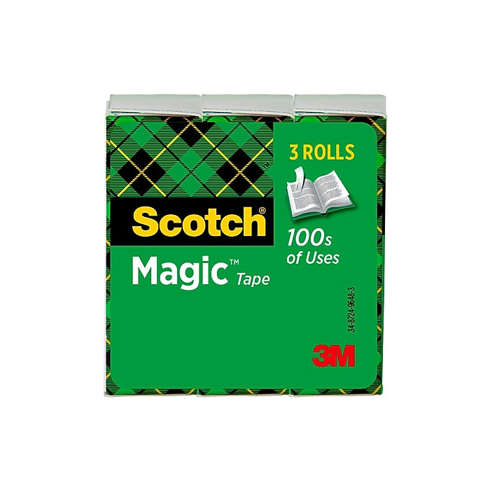 Scotch® Magic™ Invisible Tape Refill, 3/4" x 27.77 yds., 3 Rolls (810K3)