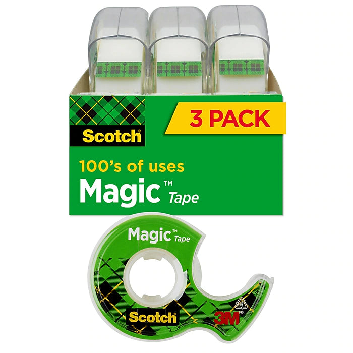 Scotch® Magic™ Greener Invisible Tape with Refillable Dispenser, 3/4" x 8.33 yds., 3 Rolls (3105)