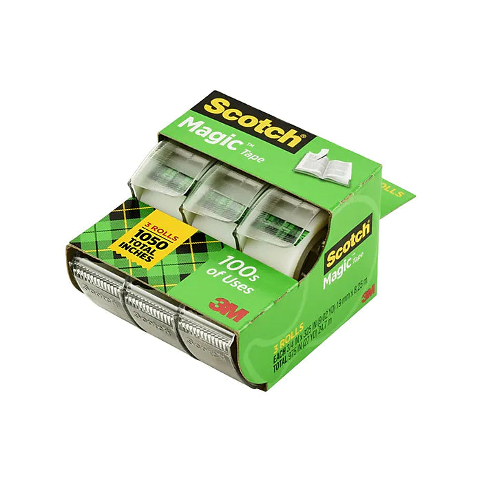 Scotch® Magic™ Greener Invisible Tape with Refillable Dispenser, 3/4" x 8.33 yds., 3 Rolls (3105)