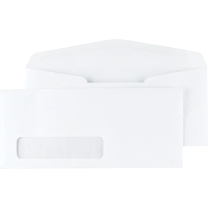 Staples Gummed #10 Business Envelope, 4 1/8" x 9 1/2", White Wove, Window, 500/Box (50151)