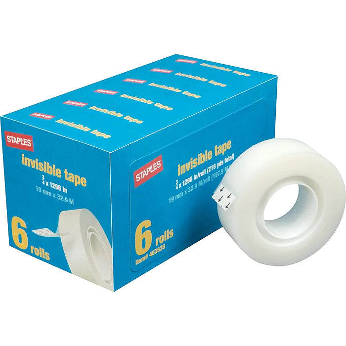 Staples® Invisible Tape, 3/4" x 1,296", 6/Pack (52380P6)