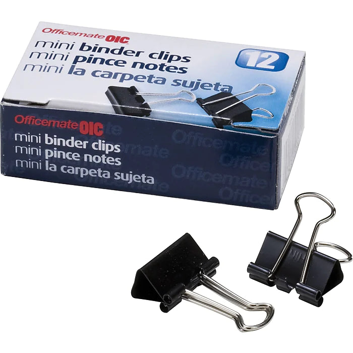 Officemate Mini Binder Clips, 1/4" Capacity, Black, 12/Pack (99010)