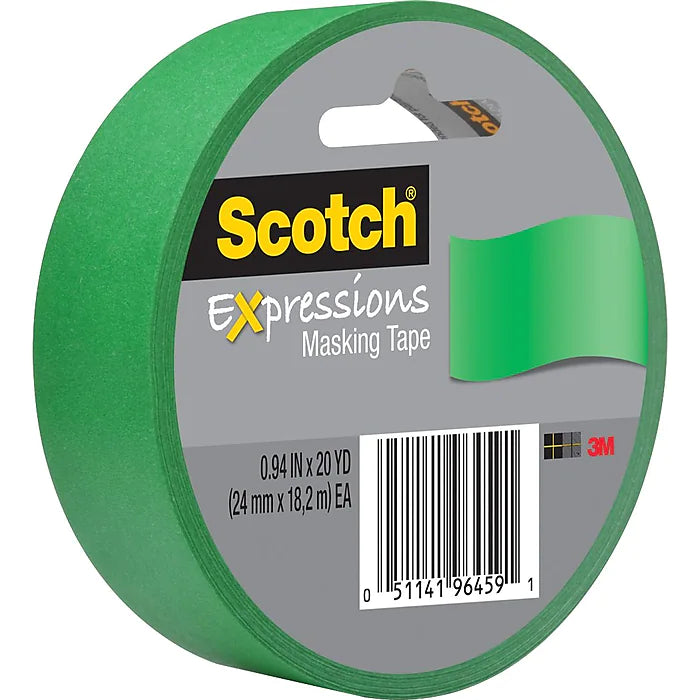 Scotch® Expressions Masking Tape, 0.94" x 20 yds., Primary Green (3437-PGR-ESF)