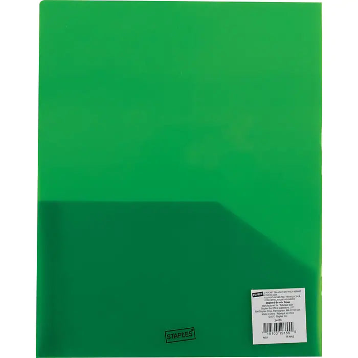 Staples 2 Pocket Folder, Letter Size, Green (26383)