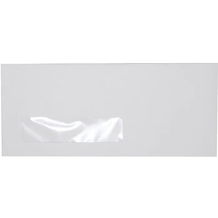 Staples Gummed #10 Business Envelope, 4 1/8" x 9 1/2", White Wove, Window, 500/Box (50151)
