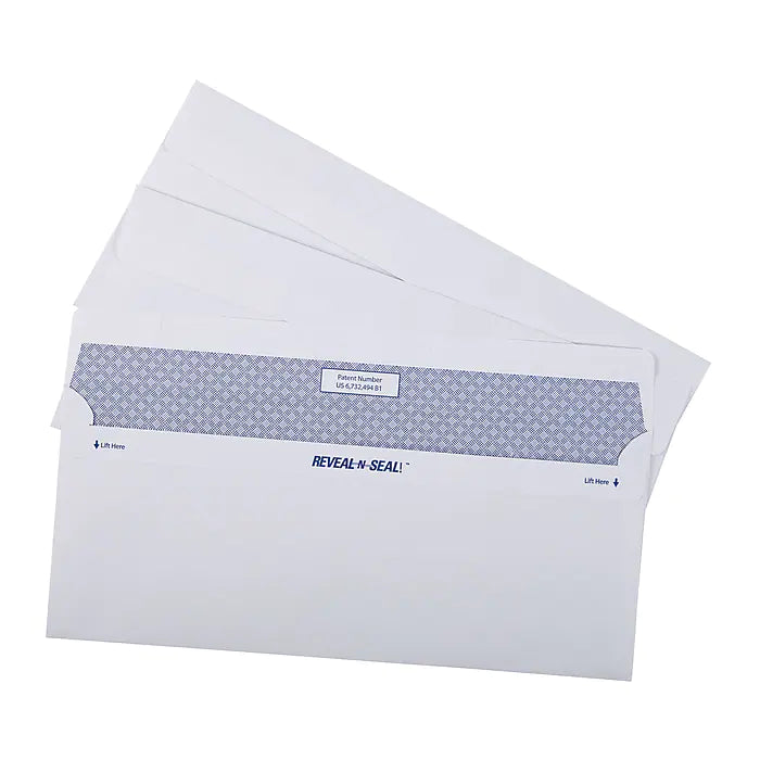 Staples Reveal-N-Seal Security Tinted #10 Business Envelopes, 4 1/8" x 9 1/2", White, 500/Box (SPL1775862)