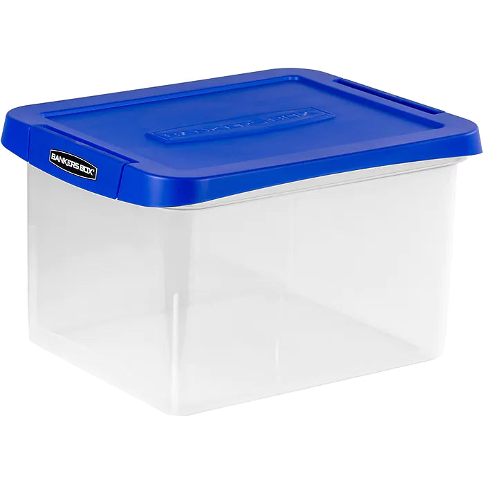 Bankers Box Heavy-Duty Plastic File Box, Letter/Legal Size, Blue/Clear (0086201)