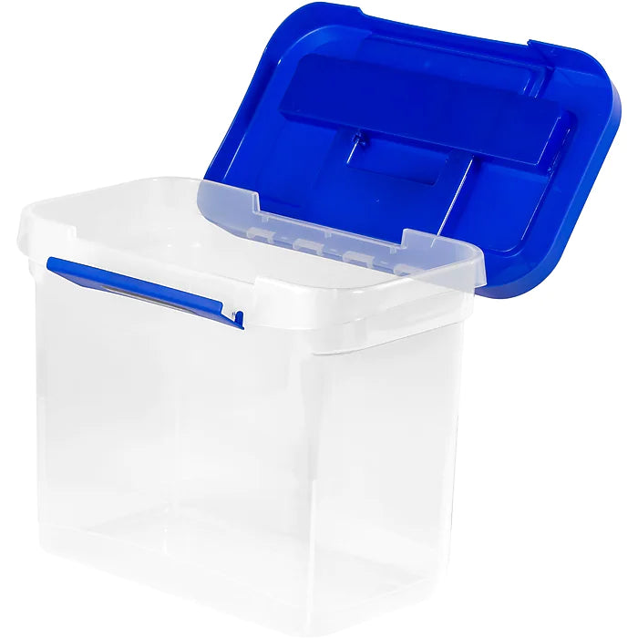 Bankers Box Heavy-Duty Plastic Portable File Storage Box, Letter Size, Blue/Clear (0086301)