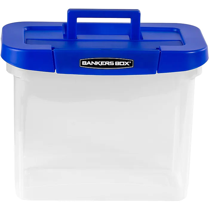 Bankers Box Heavy-Duty Plastic Portable File Storage Box, Letter Size, Blue/Clear (0086301)