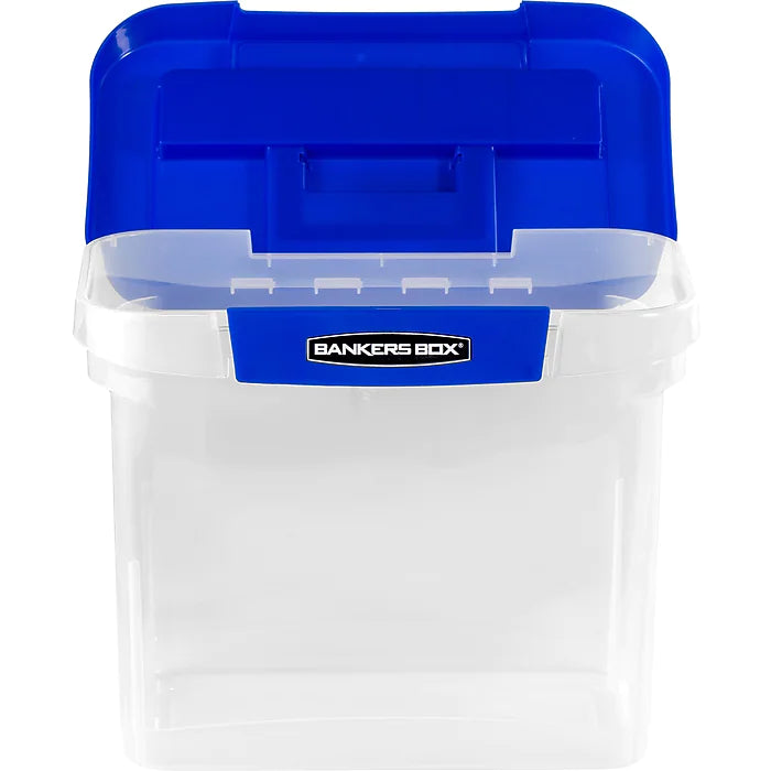 Bankers Box Heavy-Duty Plastic Portable File Storage Box, Letter Size, Blue/Clear (0086301)