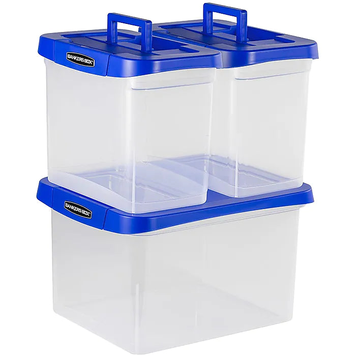 Bankers Box Heavy-Duty Plastic File Box, Letter/Legal Size, Blue/Clear (0086201)