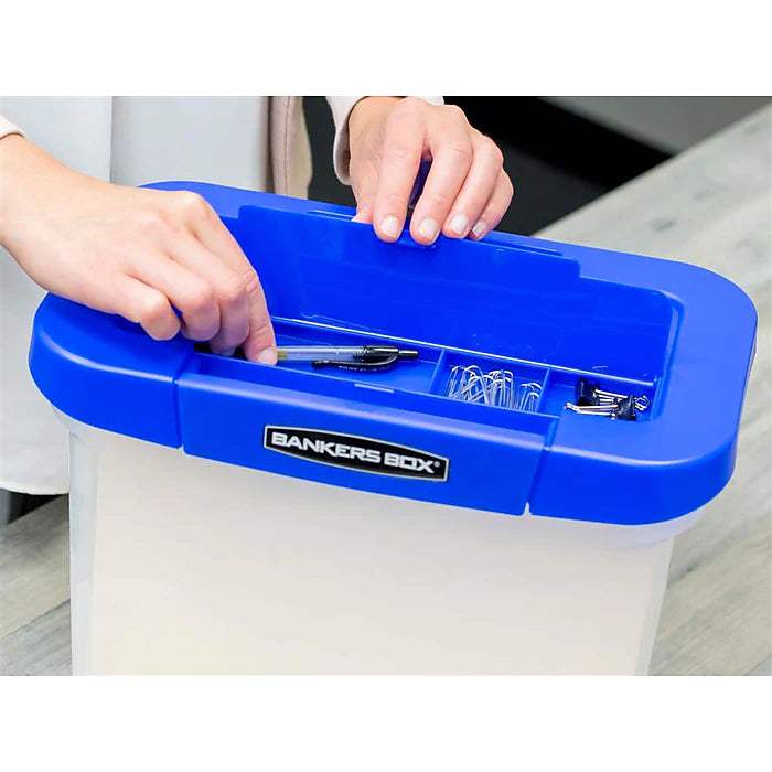 Bankers Box Heavy-Duty Plastic Portable File Storage Box, Letter Size, Blue/Clear (0086301)