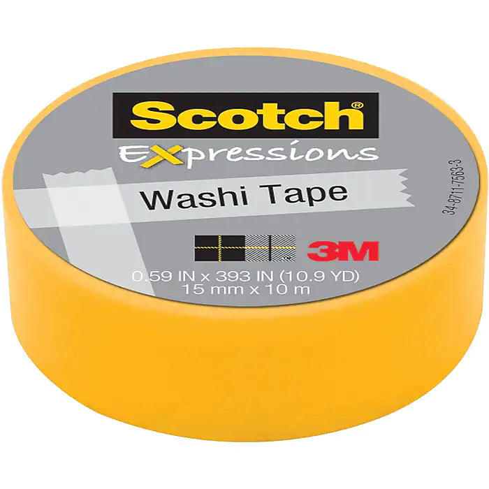 Scotch® Expressions Washi Tape, 0.59" x 10.91 yds., Yellow (C314-YEL)