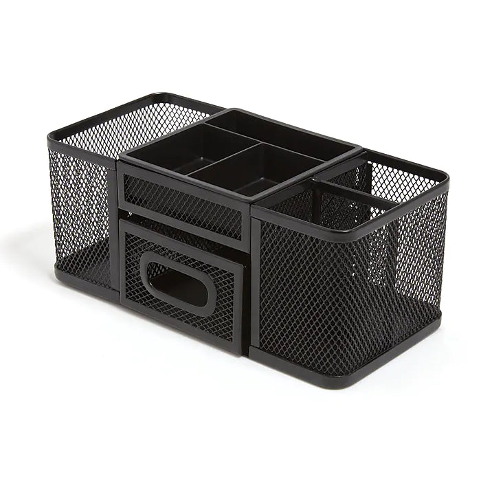 TRU RED™ 7-Compartment Wire Mesh Accessory Holder, Matte Black (TR57541)