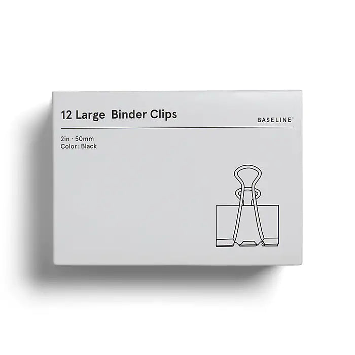 Baseline Large Binder Clips, 1" Capacity, Black, 12/Box (BL58122)