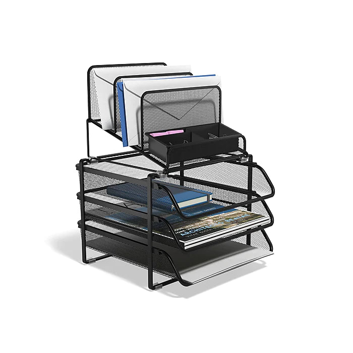 TRU RED™ All-In-One 10 Compartment Wire Mesh Compartment Storage, Matte Black (TR57530)