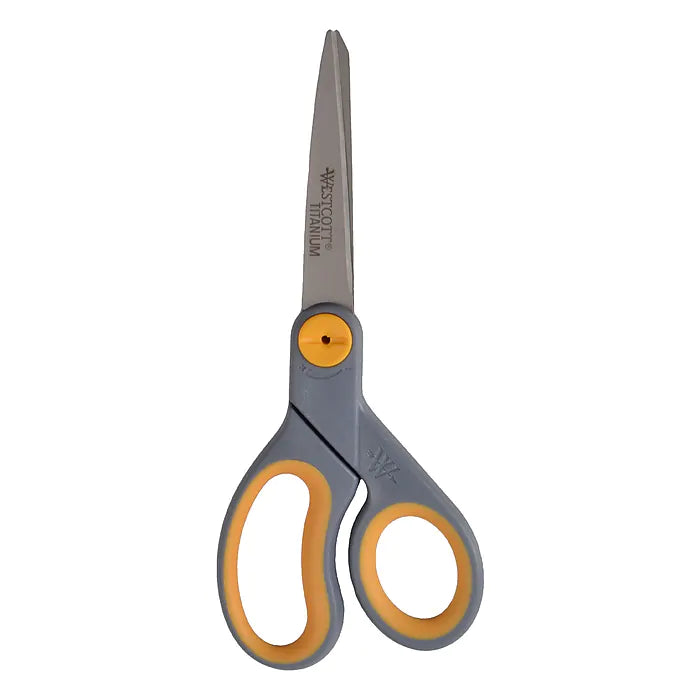 Westcott Titanium Bonded 8" Titanium Multi-Purpose/Heavy Duty Scissor, Sharp Tip, Gray/Yellow (13529)