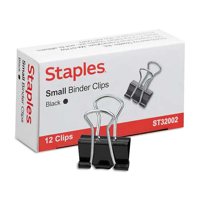 Staples 0.75"W Binder Clips, Small, Black, 144/Pack (32002)