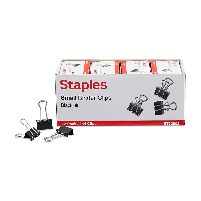 Staples 0.75"W Binder Clips, Small, Black, 144/Pack (32002)