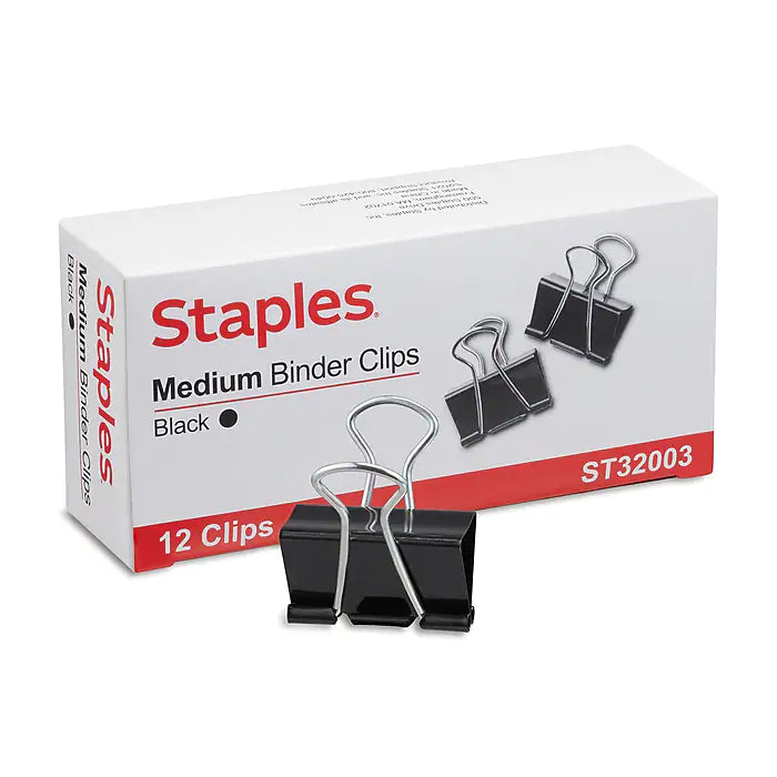 Staples Medium Binder Clips, Medium, Black, 144/Pack (32003)