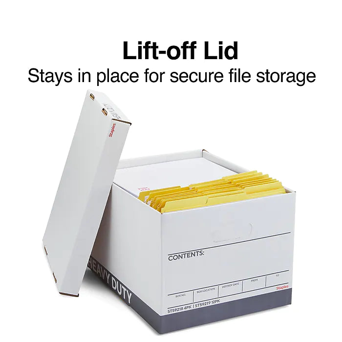 Staples Heavy Duty File Box, Lift Off Lid, Letter/Legal, White/Gray, 12/Carton (TR59219)