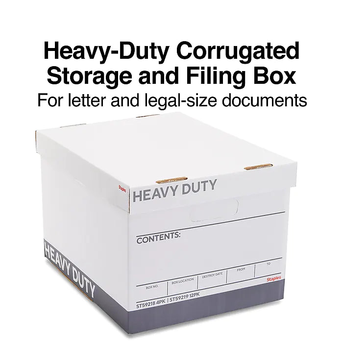 Staples Heavy Duty File Box, Lift Off Lid, Letter/Legal, White/Gray, 12/Carton (TR59219)