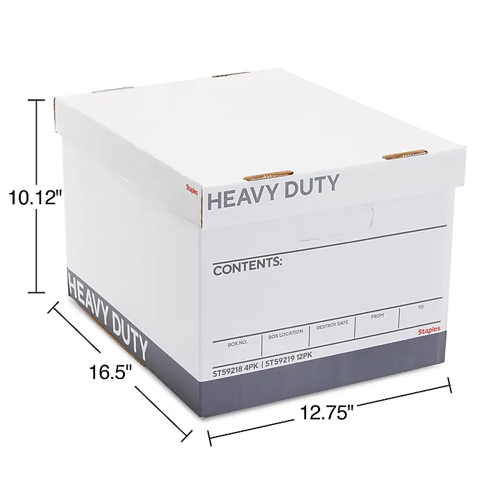 Staples Heavy Duty File Box, Lift Off Lid, Letter/Legal, White/Gray, 12/Carton (TR59219)