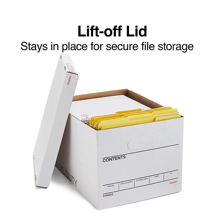 Staples File Box, Lift Off Lid, Letter/Legal, White/Black, 20/Case (TR59212)