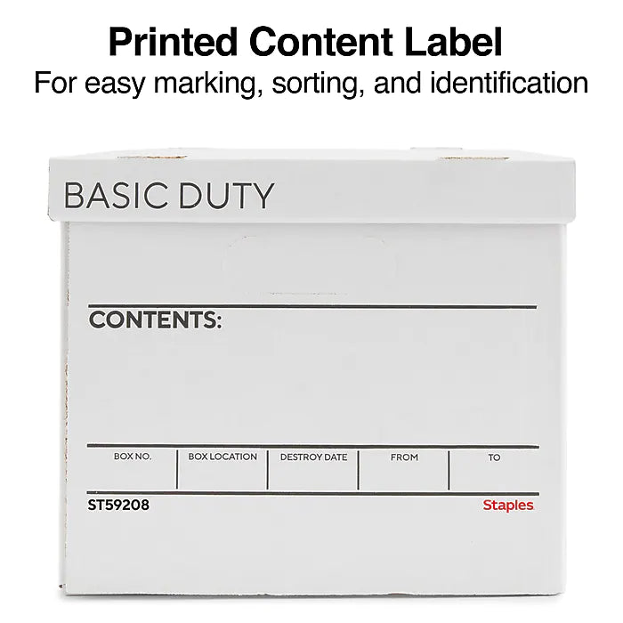 Staples Basic-Duty File Box, Lift Off Lid, Letter/Legal, White/Black, 10/Pack (TR59208)