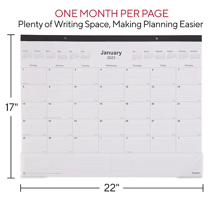 2023 Staples 22" x 17" Desk Pad Calendar, Black (ST12951-23)